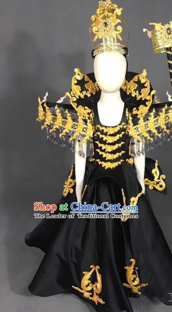 Top Grade Models Catwalks Costume Black Full Dress Stage Performance Compere Clothing for Kids