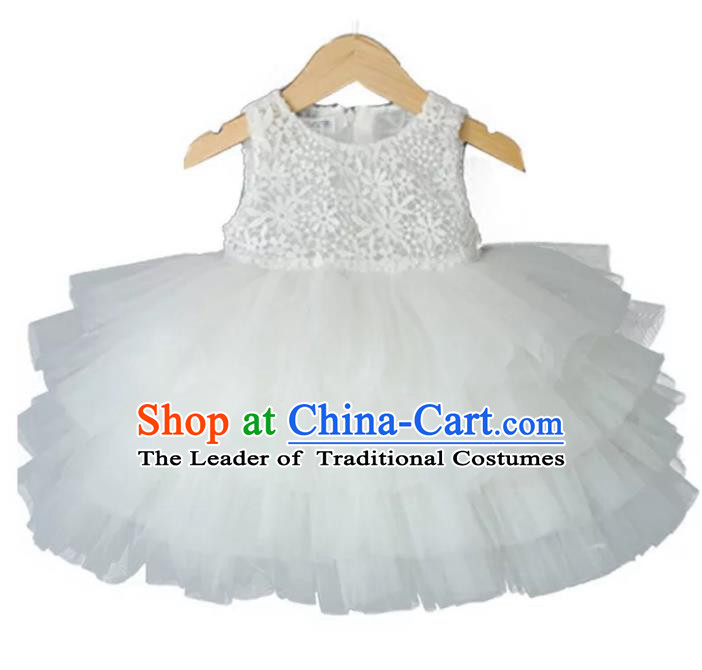 Children Models Show Costume Stage Performance Modern Dance White Bubble Dress for Kids