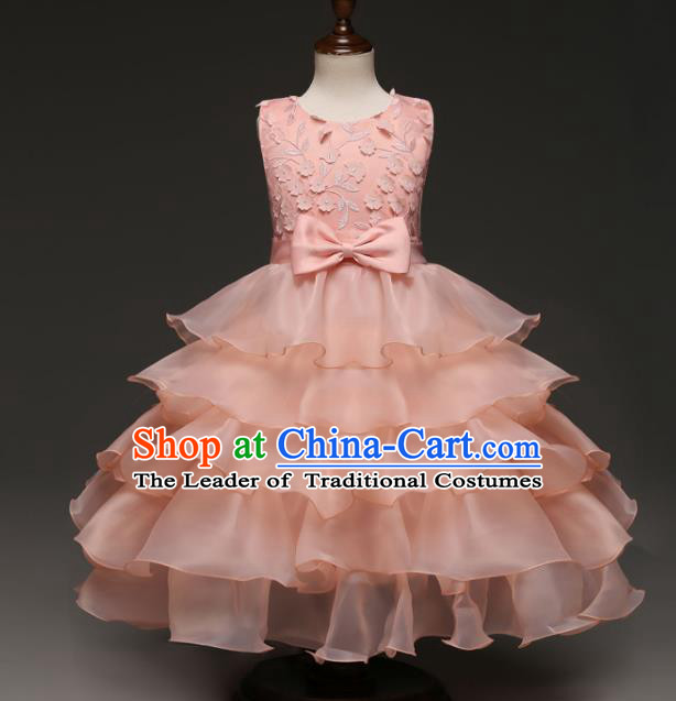 Children Models Show Costume Stage Performance Modern Dance Compere Pink Dress for Kids