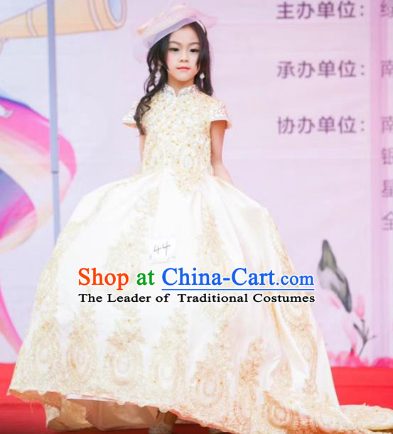 Children Models Show Costume Stage Performance Catwalks Compere Champagne Mullet Dress for Kids