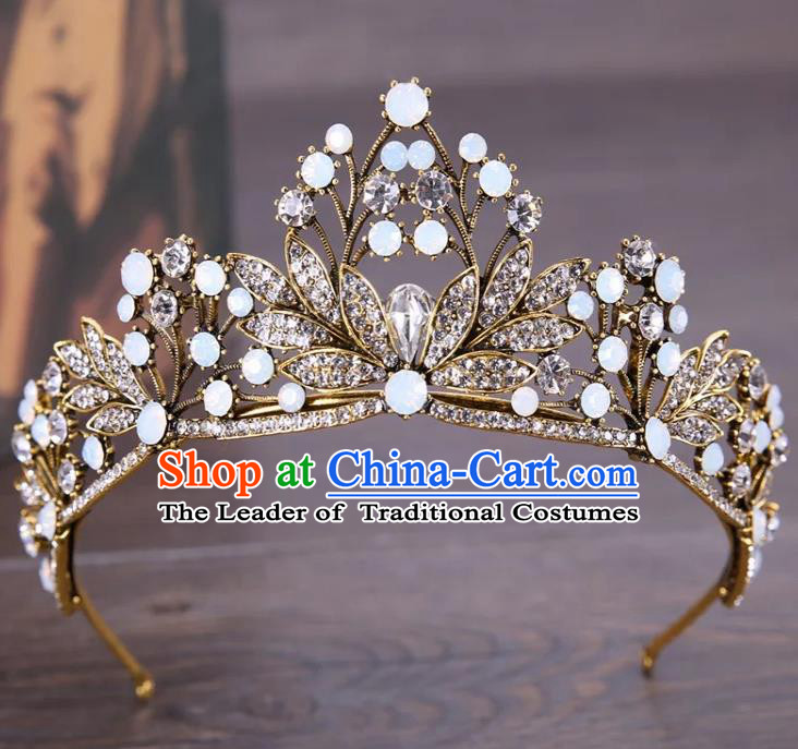 Top Grade Children Stage Performance Hair Accessories Crystal Leaf Royal Crown Headwear for Kids