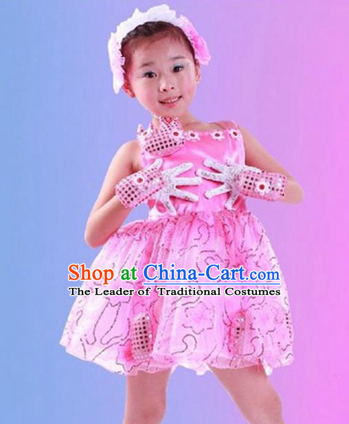 Top Grade Children Catwalks Costume Folk Dance Stage Performance Pink Dress for Kids