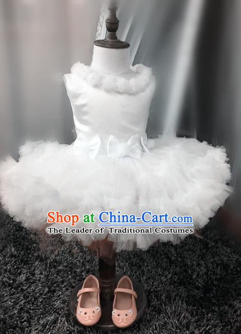 Top Grade Children Compere Catwalks Costume Modern Dance Stage Performance White Dress for Kids