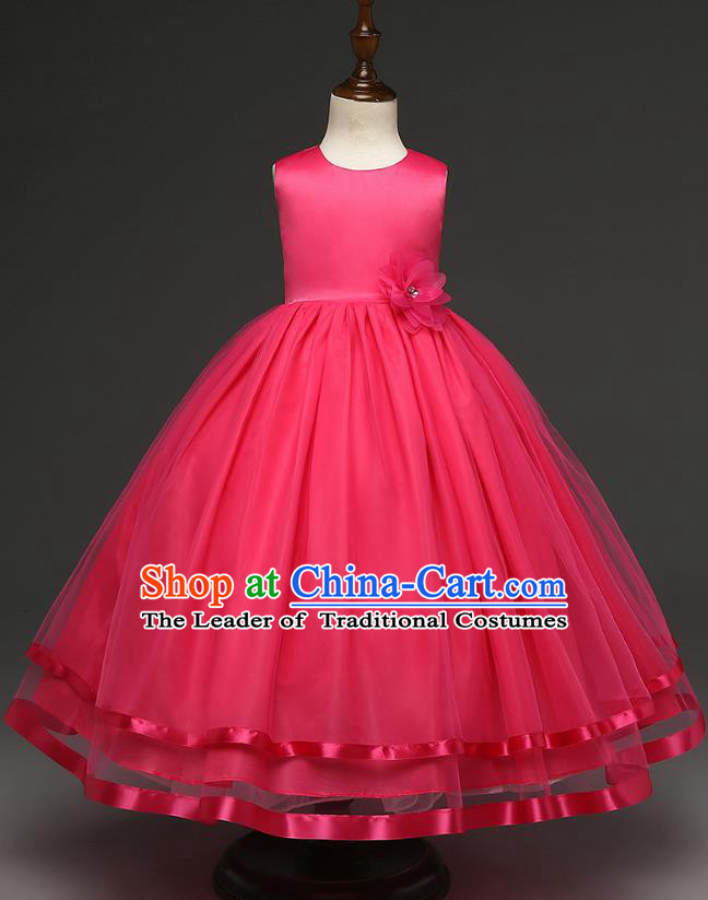 Top Grade Children Catwalks Costume Modern Dance Stage Performance Compere Rosy Full Dress for Kids