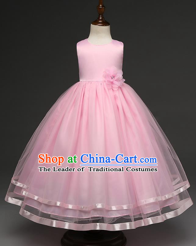 Top Grade Children Catwalks Costume Modern Dance Stage Performance Compere Pink Full Dress for Kids