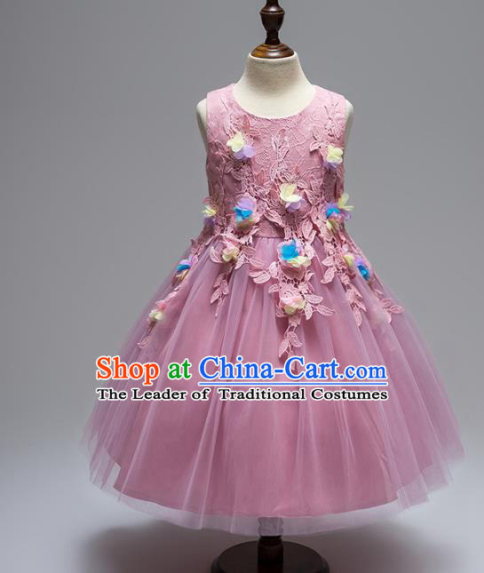 Children Models Show Compere Costume Stage Performance Girls Princess Purple Lace Dress for Kids