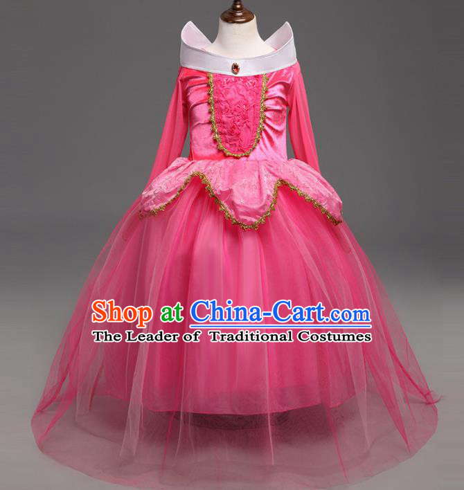 Children Fairytales Princess Costume Compere Modern Dance Stage Performance Catwalks Pink Dress for Kids