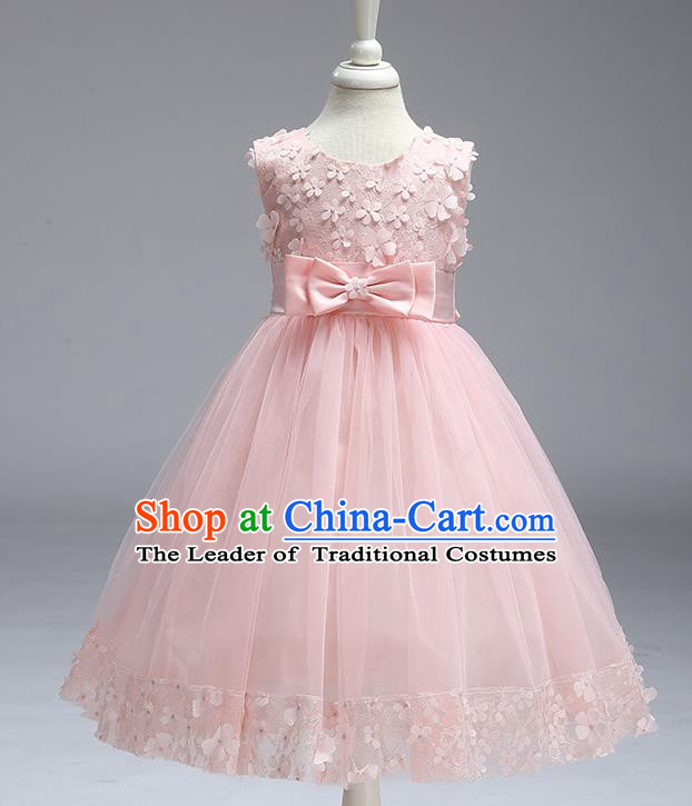 Children Fairy Princess Pink Veil Dress Stage Performance Catwalks Compere Costume for Kids