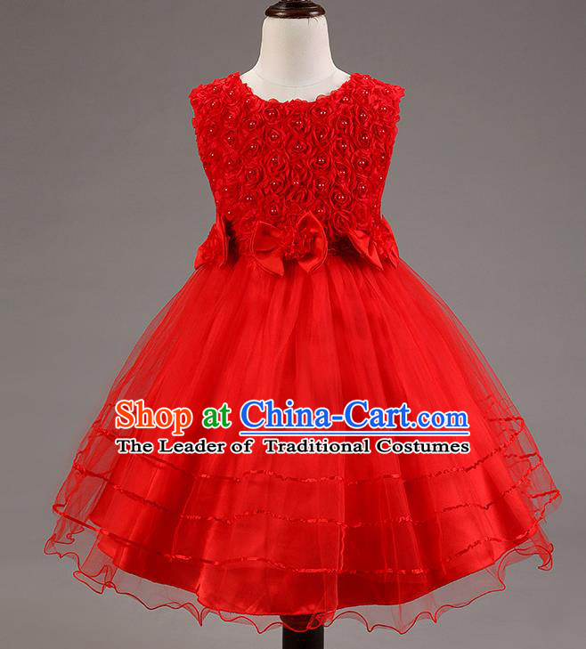 Children Modern Dance Red Dress Stage Performance Catwalks Compere Costume for Kids