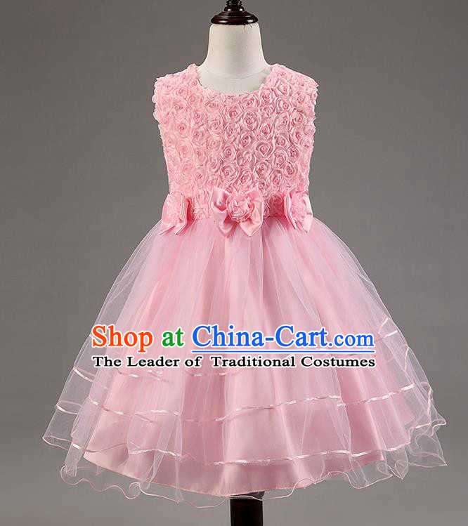 Children Modern Dance Pink Dress Stage Performance Catwalks Compere Costume for Kids