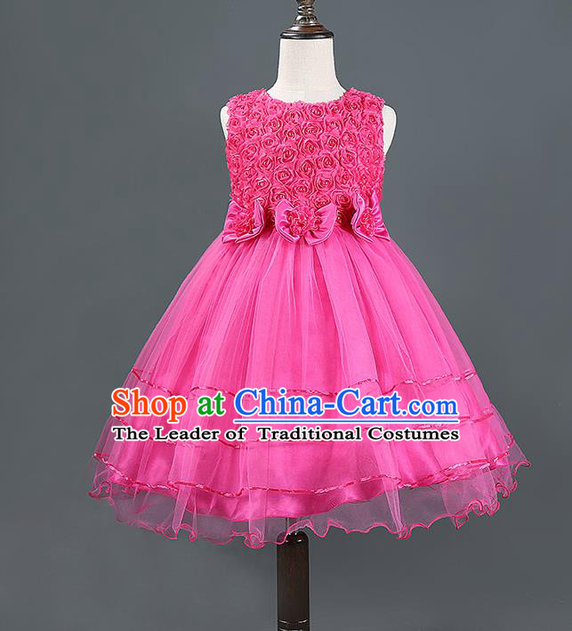 Children Modern Dance Rosy Dress Stage Performance Catwalks Compere Costume for Kids