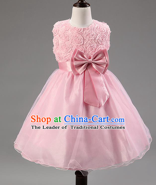 Children Modern Dance Princess Pink Rose Dress Stage Performance Catwalks Compere Costume for Kids