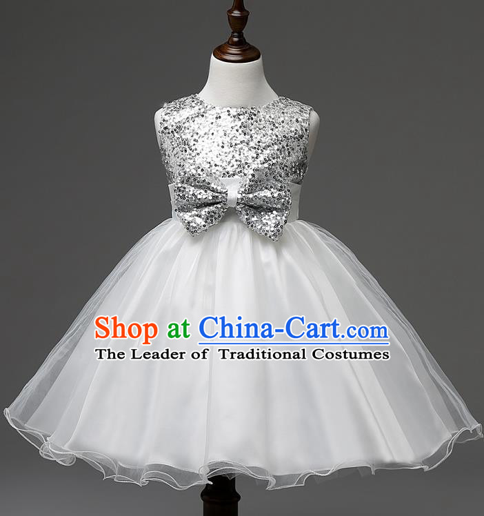 Children Modern Dance Compere White Full Dress Stage Performance Catwalks Costume for Kids