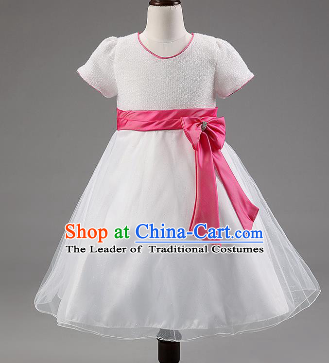 Children Modern Dance White Bubble Dress Stage Performance Compere Catwalks Costume for Kids