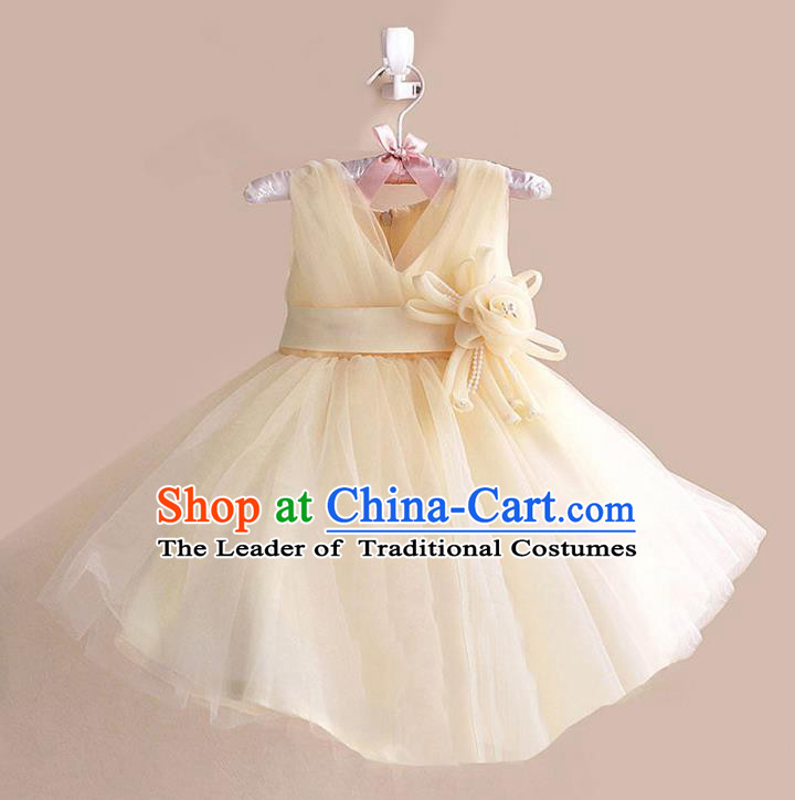 Children Modern Dance Yellow Flower Bubble Dress Stage Performance Compere Catwalks Costume for Kids