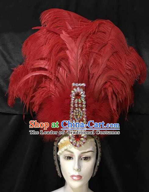 Top Grade Brazilian Carnival Samba Dance Hair Accessories Miami Red Feathers Deluxe Headdress for Women