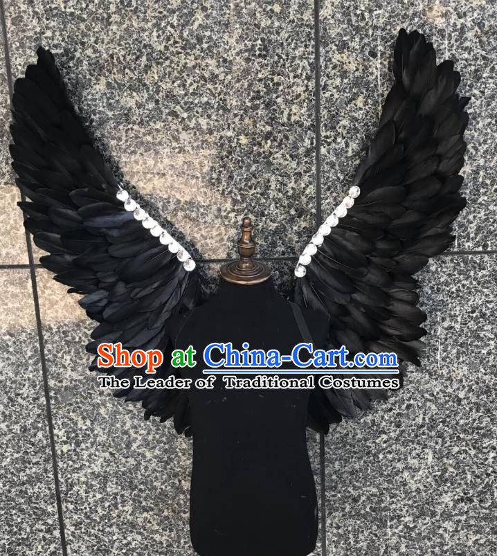 Top Grade Samba Dance Props Brazilian Carnival Catwalks Black Feather Butterfly Wings for Kids