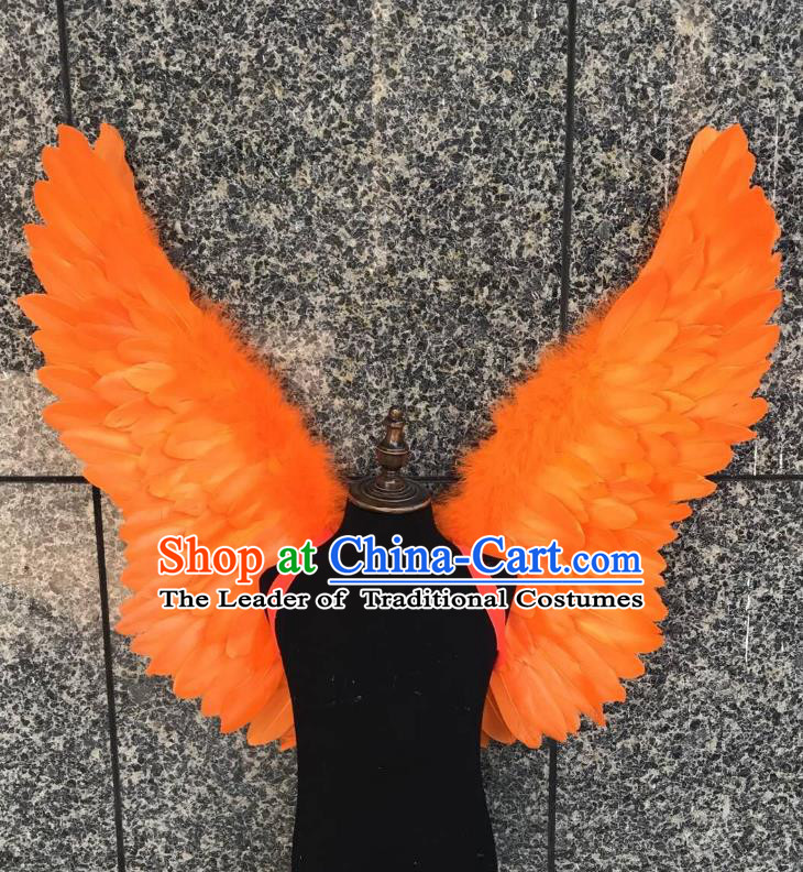 Top Grade Samba Dance Props Brazilian Carnival Catwalks Orange Feather Wings for Kids