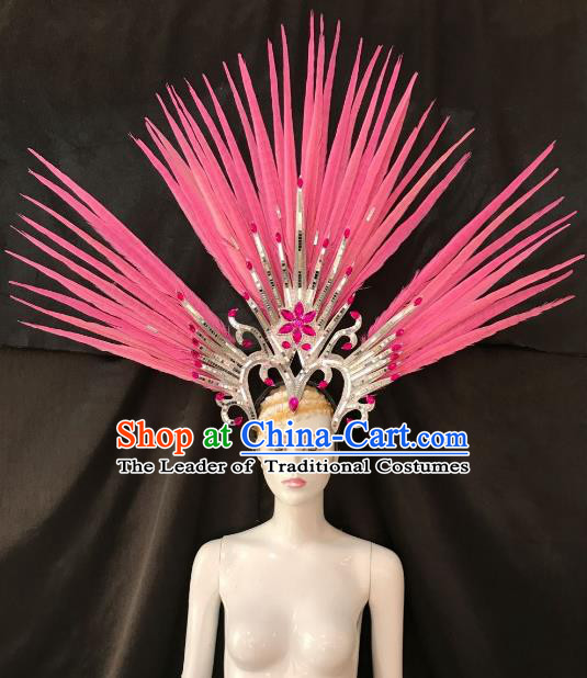 Pink Feather Brazilian Carnival Samba Dance Hair Accessories Dionysia Miami Catwalks Headdress for Women