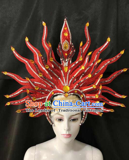 Brazilian Rio Carnival Samba Dance Red Hair Accessories Dionysia Catwalks Headdress for Women