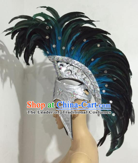 Brazilian Samba Dance Ostrich Feather Hair Accessories Rio Carnival Roman Warriors Deluxe Headwear for Men