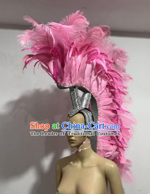 Brazilian Carnival Catwalks Hair Accessories Rio Samba Dance Roman Warriors Pink Feather Deluxe Headwear for Men