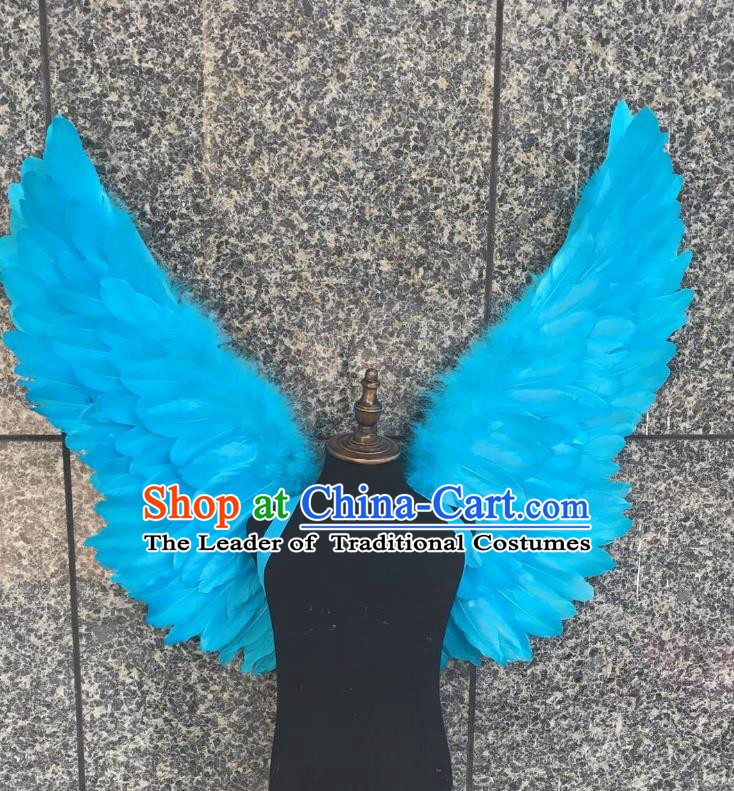 Top Grade Samba Dance Props Brazilian Carnival Catwalks Blue Feather Wings for Kids