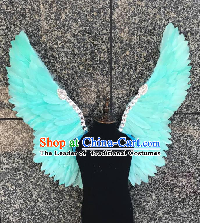 Top Grade Samba Dance Props Brazilian Carnival Catwalks Green Feather Wings for Kids