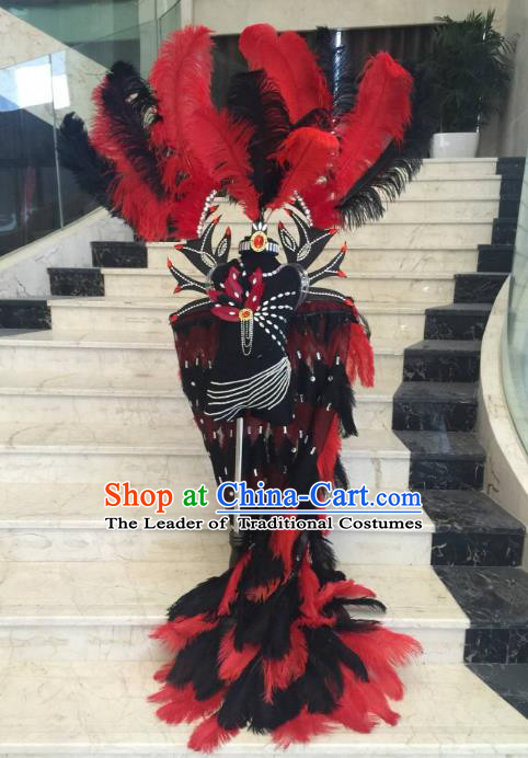 Brazilian Rio Carnival Samba Dance Costumes Halloween Catwalks Deluxe Red Feather Clothing and Wings for Kids