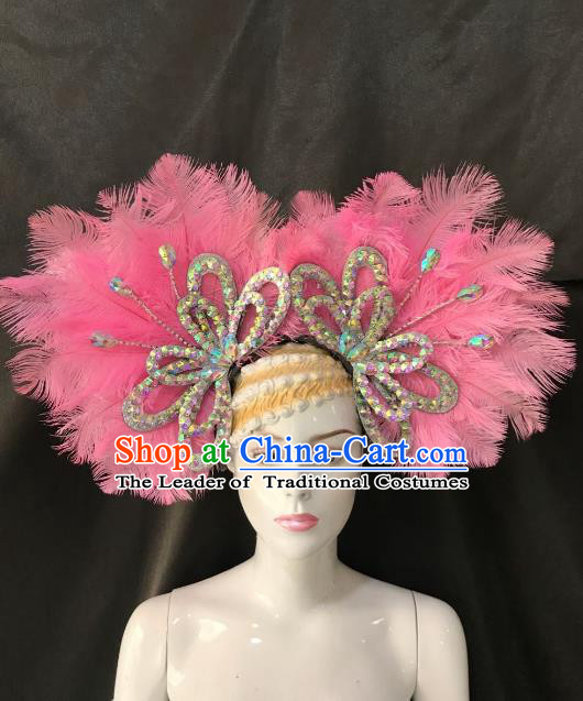 Brazilian Rio De Janeiro Carnival Hair Accessories Samba Victorian Dance Pink Feather Hats for Women