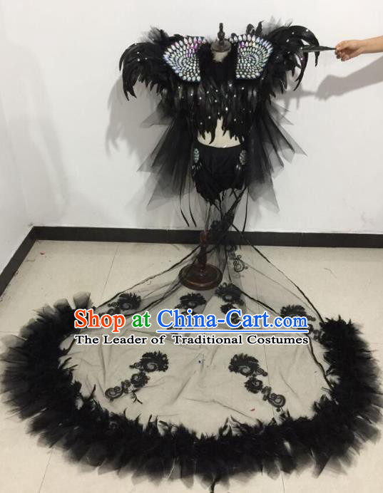 Top Grade Catwalks Costumes Brazilian Carnival Samba Dance Black Feather Swimsuit for Kids