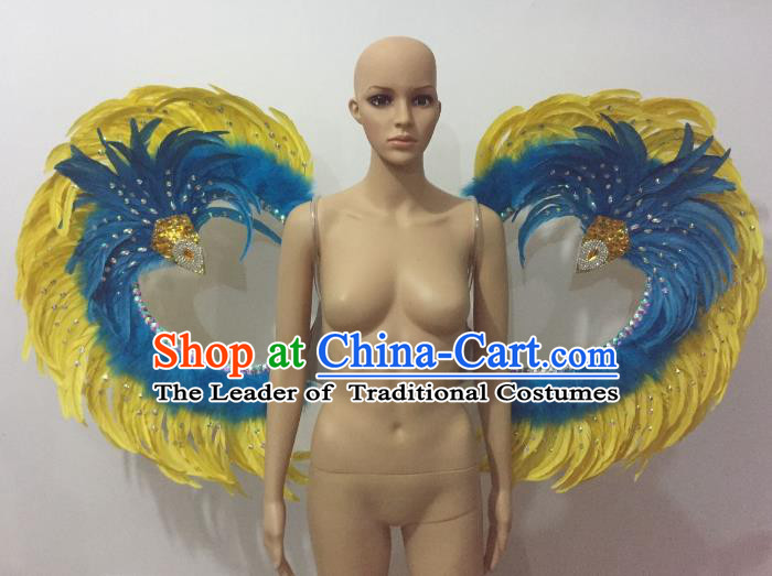 Custom-made Catwalks Props Brazilian Rio Carnival Samba Dance Yellow Feather Wings for Women