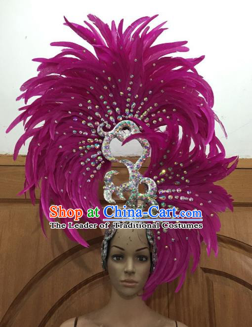 Handmade Samba Dance Deluxe Rosy Feather Hair Accessories Brazilian Rio Carnival Headdress for Women