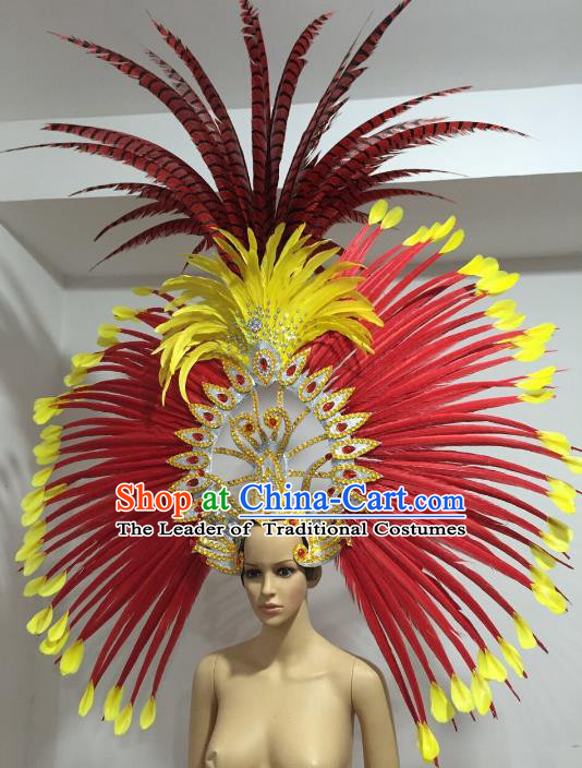 Brazilian Carnival Rio Samba Dance Deluxe Feather Headdress Miami Catwalks Hair Accessories for Women