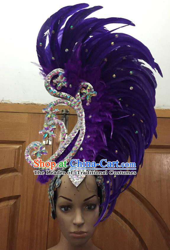 Deluxe Purple Feather Customized Samba Dance Hair Accessories Brazilian Rio Carnival Headdress for Women