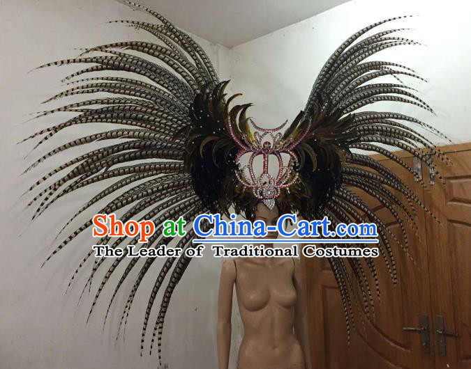 Customized Deluxe Black Feather Samba Dance Hair Accessories Brazilian Rio Carnival Headdress for Women