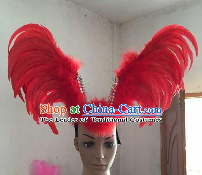 Professional Halloween Samba Dance Red Feather Hair Accessories Brazilian Rio Carnival Headdress for Women