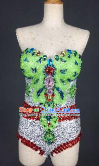 Top Grade Catwalks Green Sequins Swimsuit Costume Stage Performance Bikini Swimwear for Women