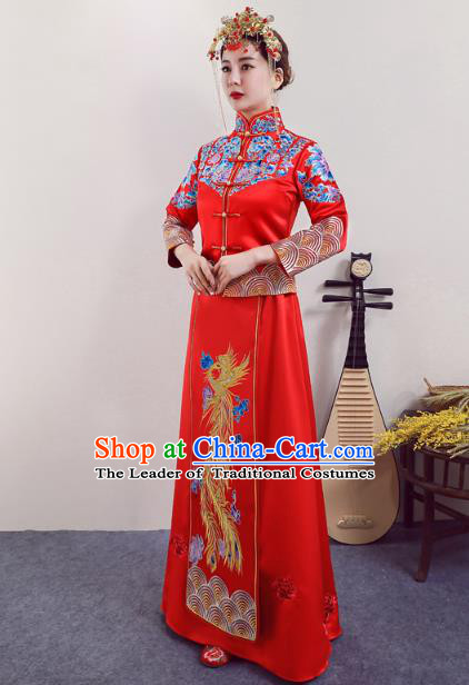 Chinese Ancient Wedding Costumes Bride Red Formal Dresses Embroidered XiuHe Suit for Women