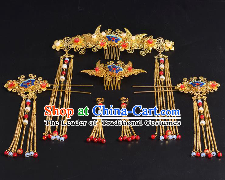 Traditional Chinese Ancient Wedding Hair Accessories Xiuhe Suit Hairpins Complete Set for Women