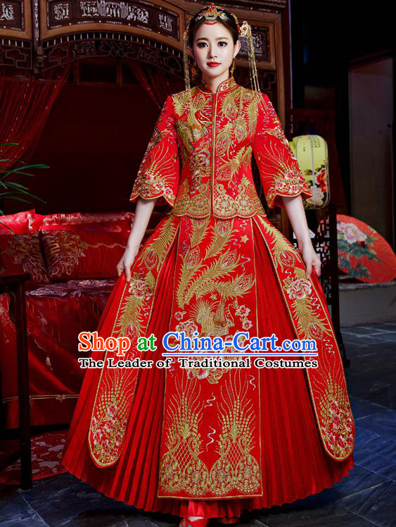 Top Grade Chinese Traditional Wedding Dress Ancient Bride Embroidered XiuHe Suit for Women