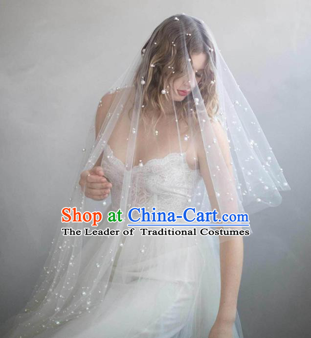 Top Grade Bride Hair Accessories Pearls Wedding Veil Headwear for Women