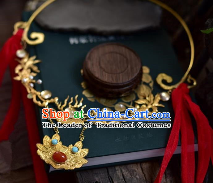 Handmade Chinese Traditional Accessories Hanfu Golden Wedding Necklace for Women