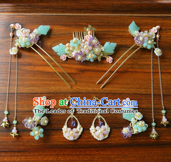 Top Grade Chinese Ancient Bride Hair Accessories Hairpins and Earrings Complete Set for Women