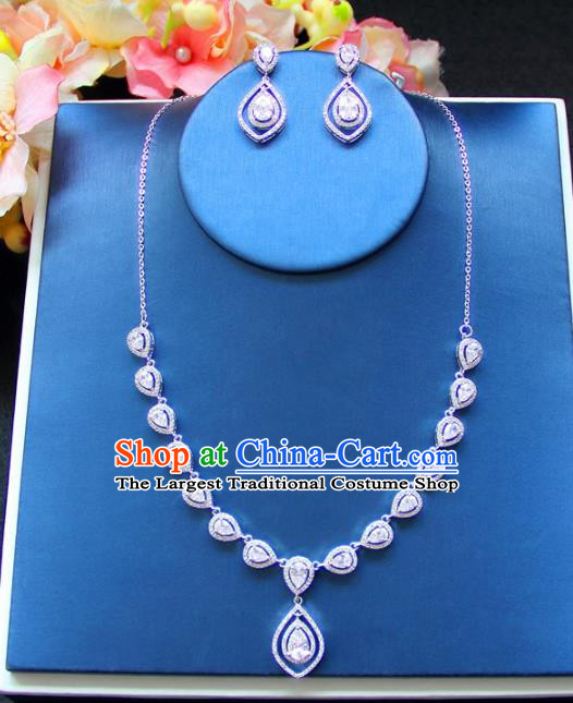 Top Grade Wedding Bride Jewelry Accessories Princess Crystal Necklace and Earrings for Women