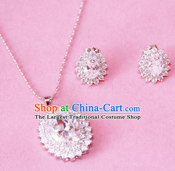 Top Grade Wedding Bride Jewelry Accessories Princess Zircon Necklace and Earrings for Women