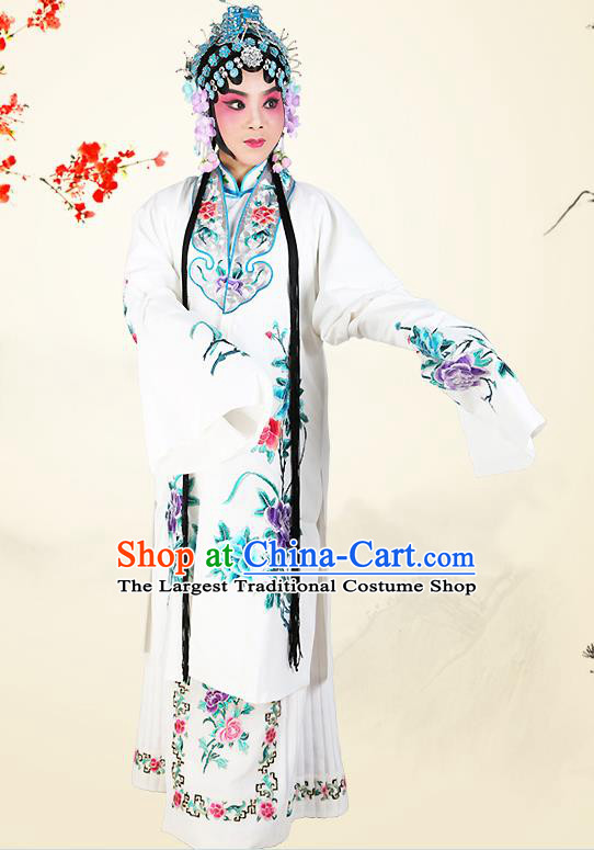 Professional Chinese Beijing Opera Costumes Ancient Peking Opera Actress White Clothing for Adults