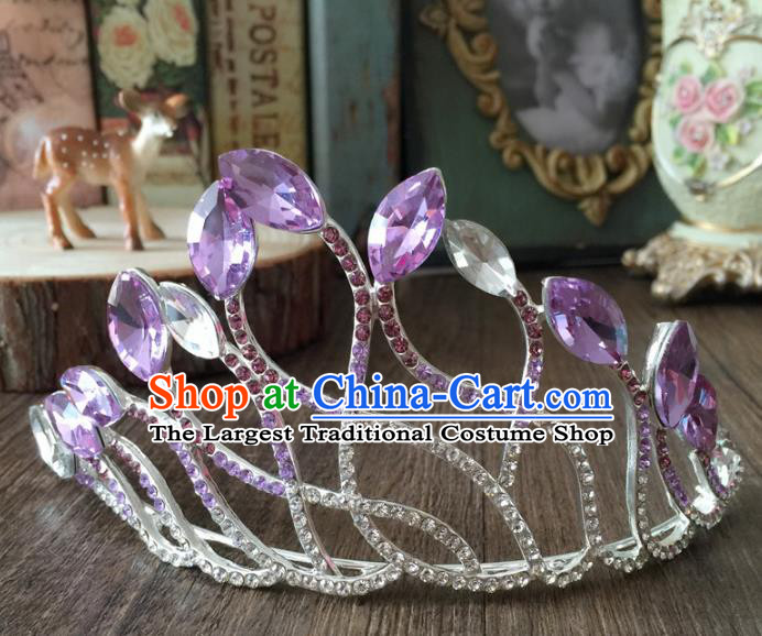 Top Grade Baroque Queen Purple Crystal Royal Crown Wedding Bride Hair Accessories for Women