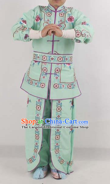 Chinese Peking Opera Female Warrior Costume Ancient Swordswoman Embroidered Green Clothing for Adults