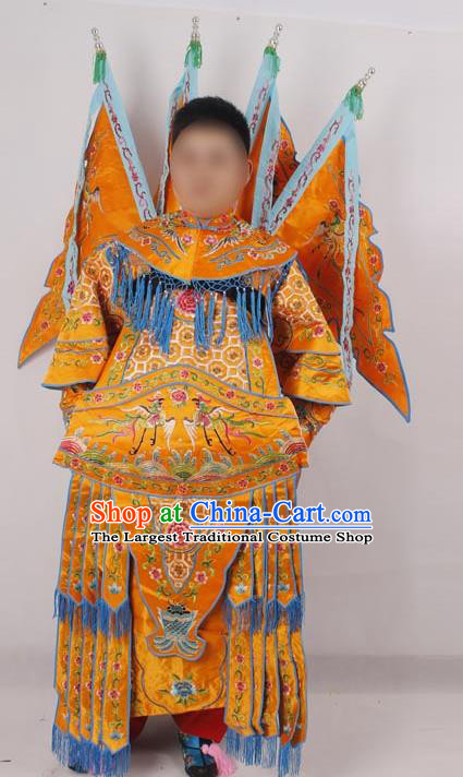 Professional Chinese Peking Opera Female General Mu Guiying Embroidered Yellow Costumes for Adults